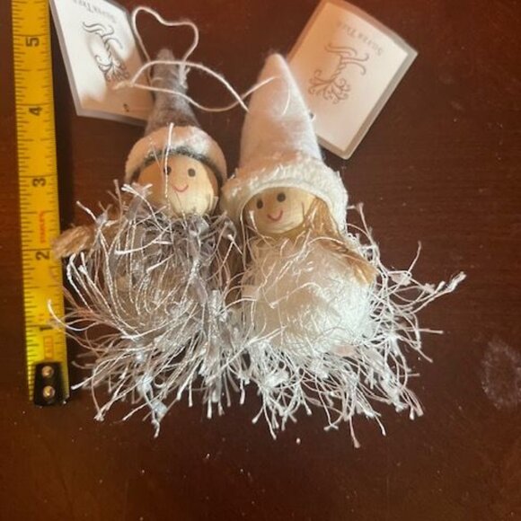 Set Of 2  Christmas wood and fabric tomte girls Hanging Ornaments  Felt Hats - Picture 2 of 16